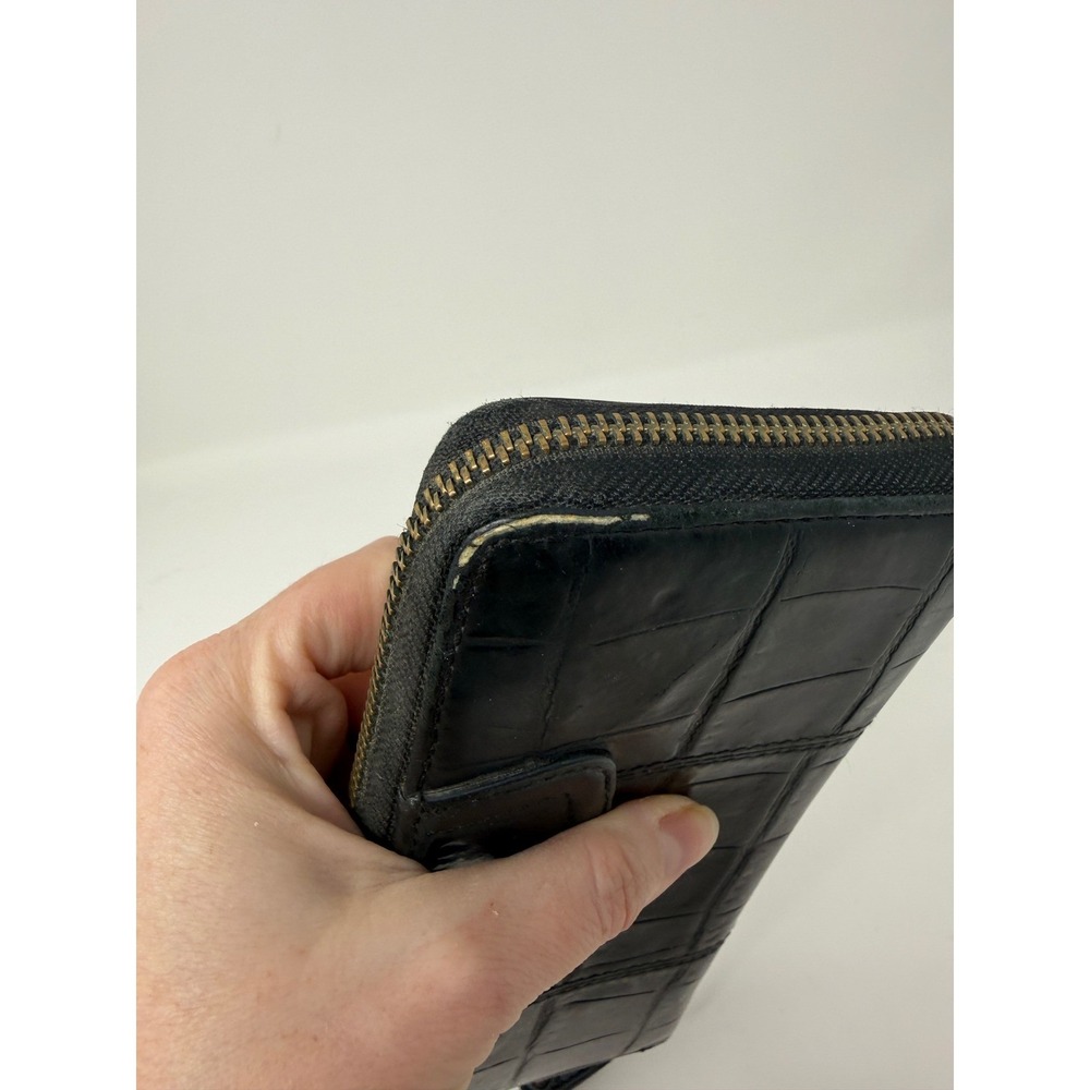 COACH Crocodile Embossed Leather Accordion Black Wallet 8‎ inches - Picture 8 of 16